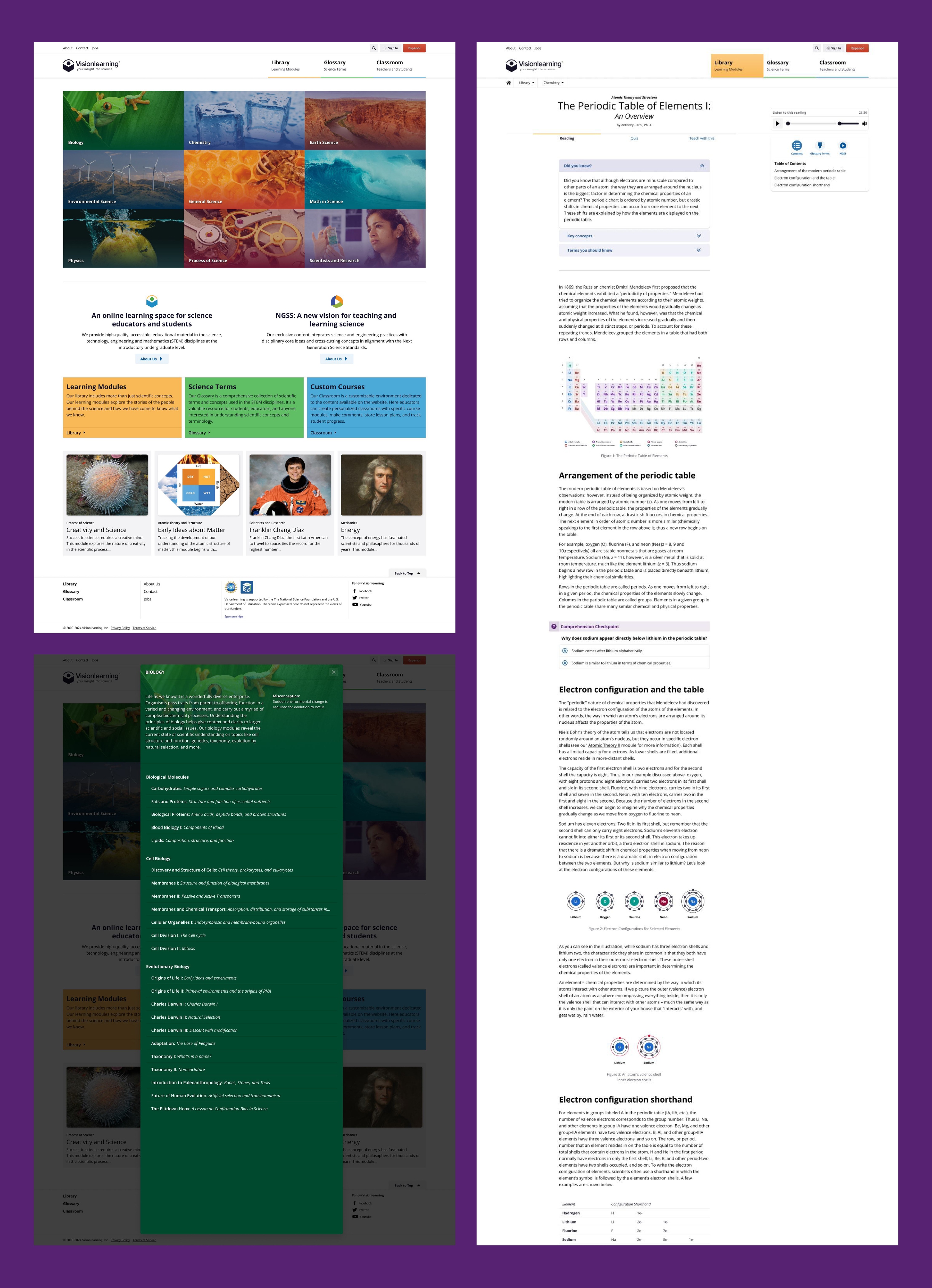 Depiction of several Visionlearning website layouts