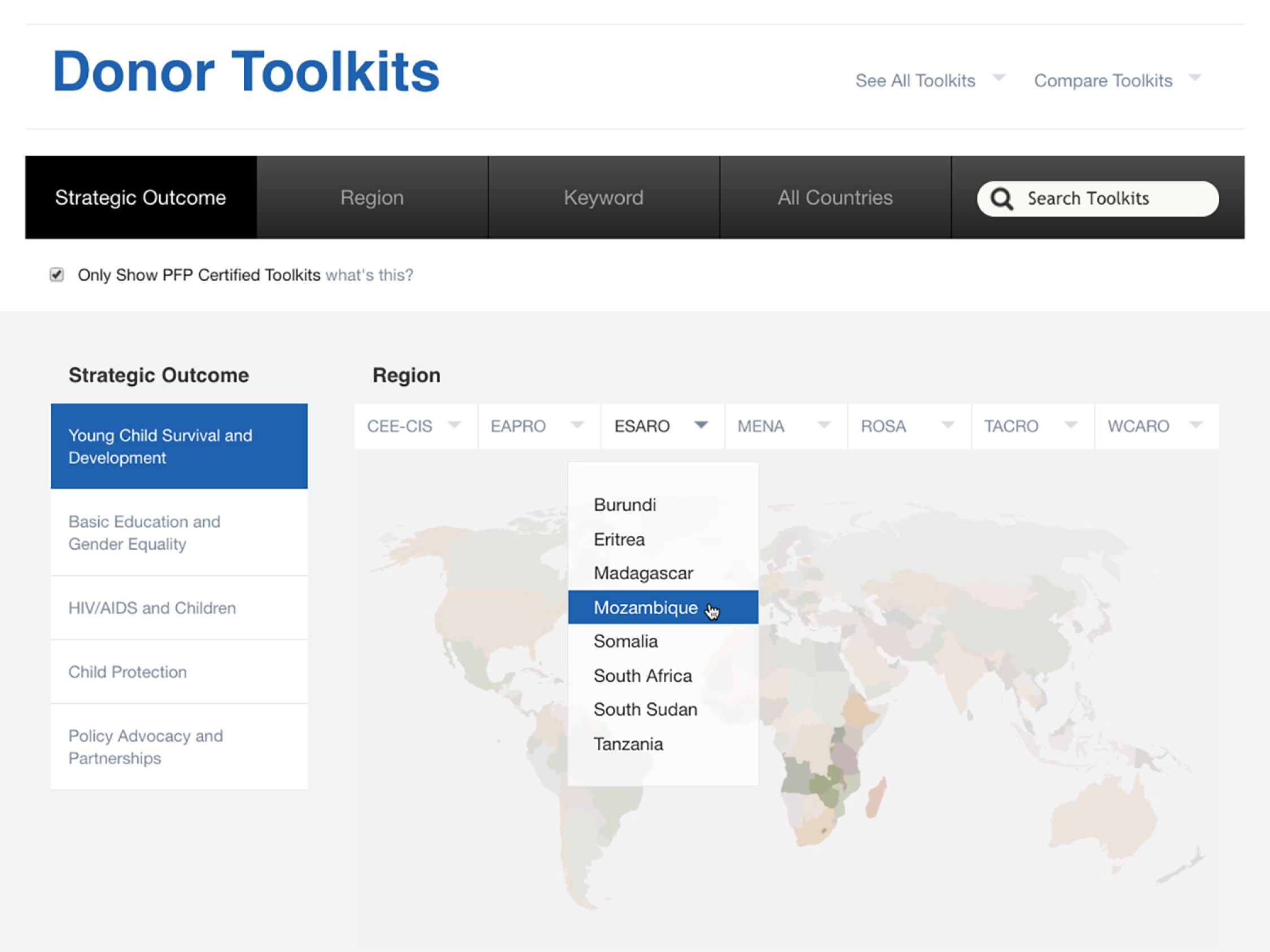 Funding Marketplace Toolkit map screen